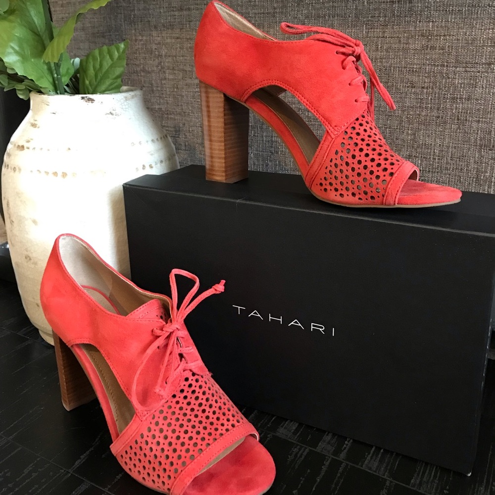 Tahari Red Suede Heels with Open Toe
